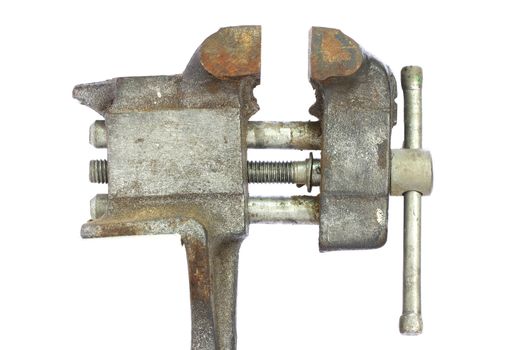 Metal bench vice isolated on white background