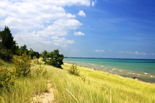 Sand dunes at beach shore. Pinery provincial park, Ontario Canada