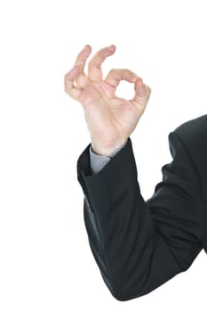 Business man giving okay sign hand gesture
