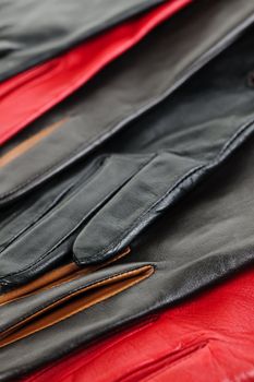 Assorted selection of leather female gloves closeup