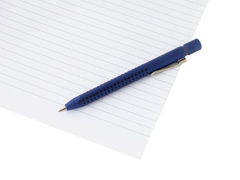 row paper sheet with blue pen