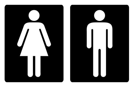 Simple unisex toilet door symbols or signs in black and white