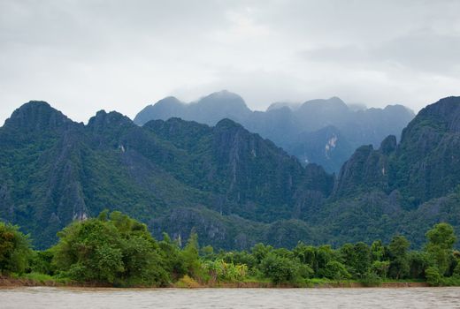 river and mountain in Vang Vieng, Laos