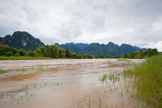 river and mountain in Vang Vieng, Laos