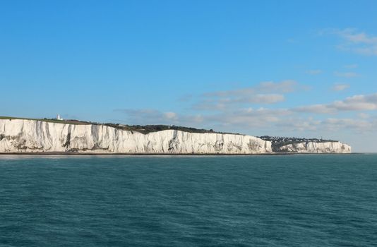 Seaview shot of the last pieces of land leaving Great Britain toward France.