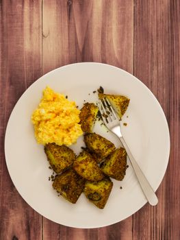 close up of a plate of crusty baked potatoes