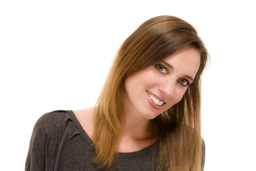 portrait of a smiling woman on white background