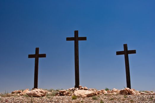 Three crosses on blue sky in Cottonwood Arizona