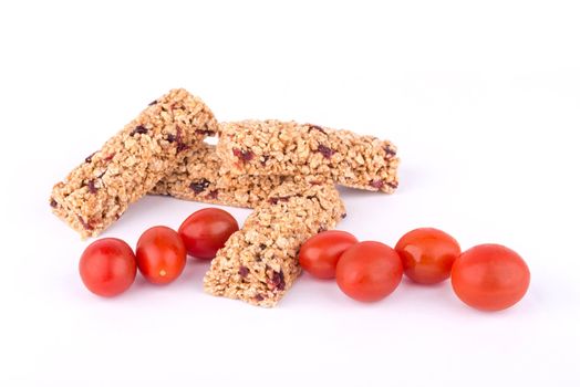 Cereal bars with red fruits.