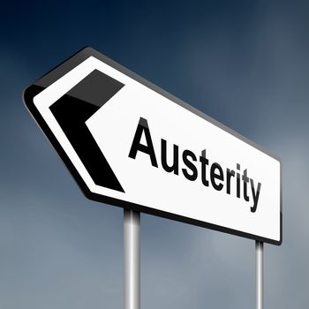 Illustration depicting a road traffic sign with an austerity concept. Blue sky background.