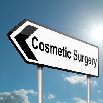 Illustration depicting a road traffic sign with a cosmetic surgery concept. Blue sky background.