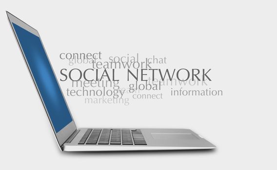 Social networking concept , laptop and words