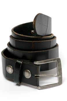Black Leather 
belt isolated on white background