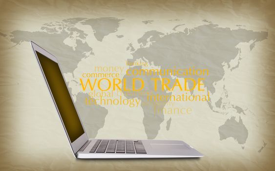 concept of international trade, notebook, words, background