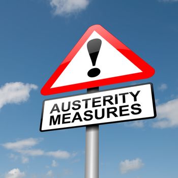 Illustration depicting a road traffic sign with an austerity concept. Blue sky background.