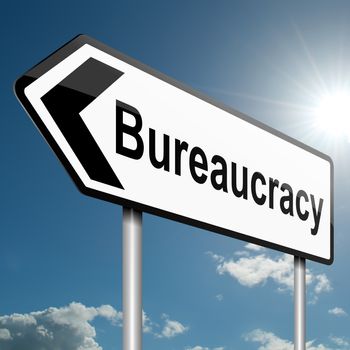 Illustration depicting a road traffic sign with a bureaucracy concept. Blue sky background.