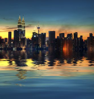 Kuala Lumpur, the capital city of Malaysia, view with water reflection