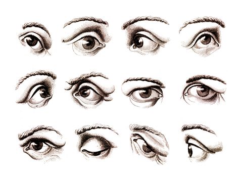 Old engravings of human eye expressing various emotions
