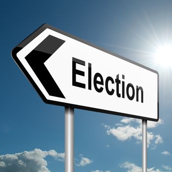 Illustration depicting a road traffic sign with a election concept. Blue sky background.