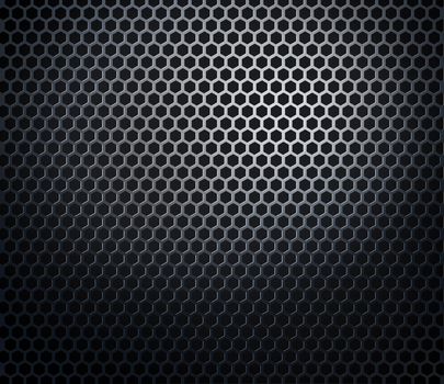 Hexaconal metal perforated honeycomb grill black background