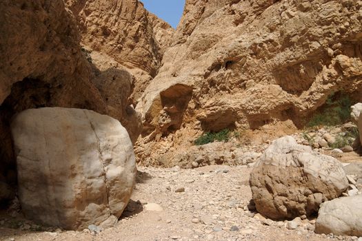 Boulders in desert canyon