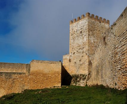 Inner court of Castello di Lombardia medieval castle in Enna, Sicily, Italy