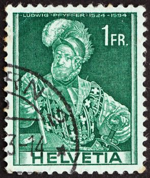 SWITZERLAND - CIRCA 1941: a stamp printed in the Switzerland shows Ludwig Pfyffer, Swiss Military Leader, circa 1941