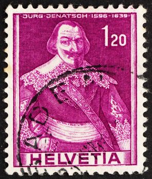 SWITZERLAND - CIRCA 1941: a stamp printed in the Switzerland shows Jurg Jenatsch, Jorg, Political Leader during the Thirty Years� War, circa 1941