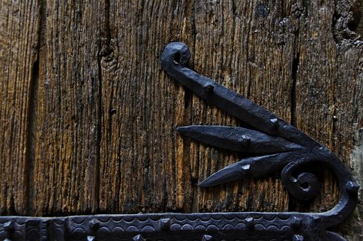 Wooden door and wrought iron door detail