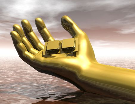 Digital visualization of a hand with chip