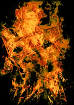 Digital visualization of a burning dollars