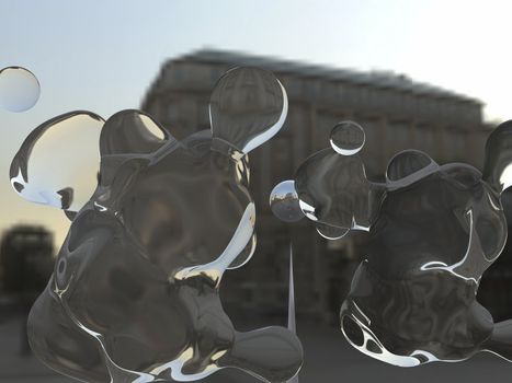 3d rendering / scene of reflecting metaballs