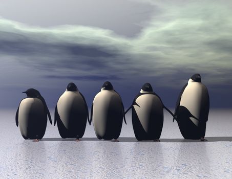 digital rendering of penguins on ice