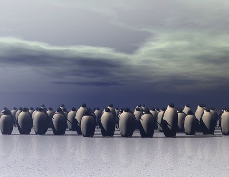 digital rendering of penguins on ice