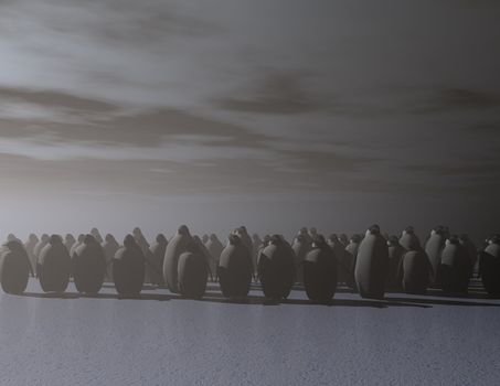 digital rendering of penguins on ice