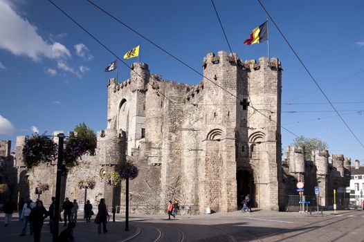 castle gravensteen in the old town of ghent, belgium