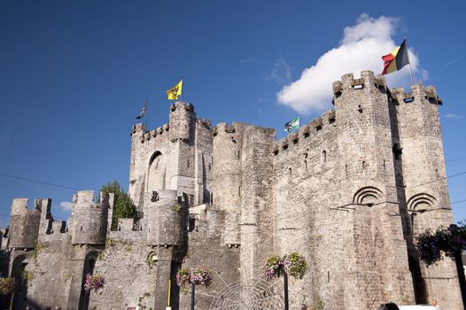 castle gravensteen in the old town of ghent, belgium