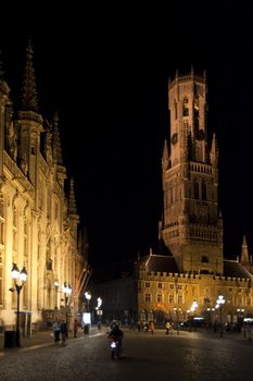 old town of bruges, belgium, by night