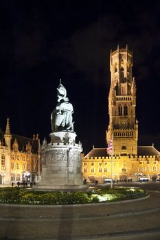 old town of bruges, belgium, by night