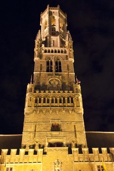old town of bruges, belgium, by night