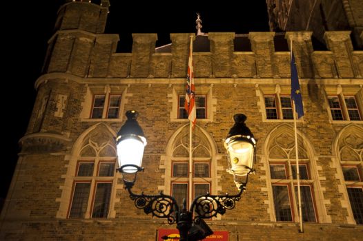 old town of bruges, belgium, by night