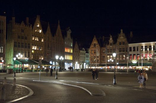 old town of bruges, belgium, by night