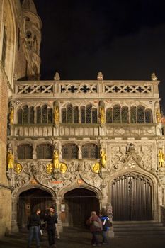 old town of bruges, belgium, by night