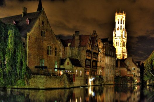 old town of bruges, belgium, by night (hdr)
