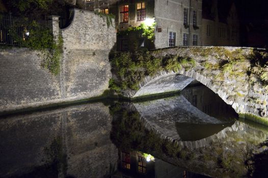 old town of bruges, belgium, by night