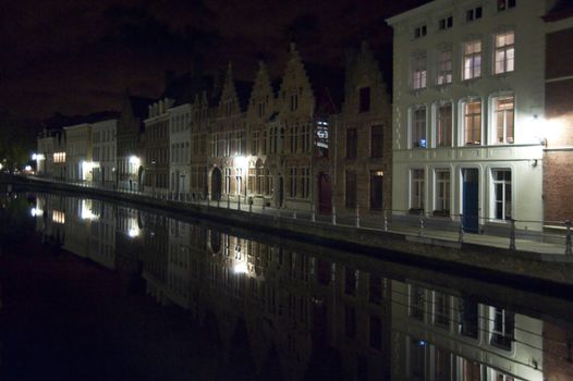 old town of bruges, belgium, by night