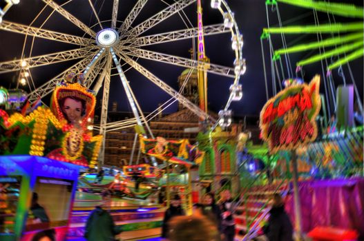 funfair scene in the old town of amsterdam, netherlands (hdr)