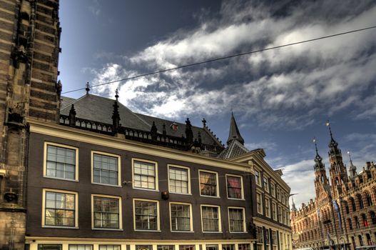 scene in the old town of amsterdam, netherlands (hdr)