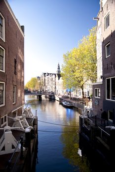scene in the old town of amsterdam, netherlands