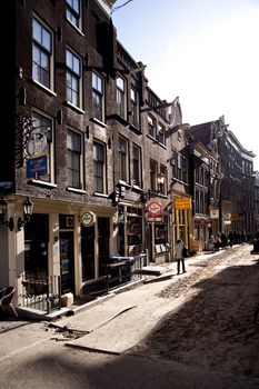 scene in the old town of amsterdam, netherlands